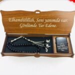 Gümüş Baş Harfli Oniks Doğaltaş Tesbih ve Çakmak