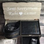 Ahşap Kutulu Kemer Cüzdan ve Çakmak Kombin