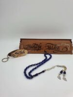 Ahşap Kutu Ve Anahtarlıklı Gümüş İsimli Toz Kehribar Tesbih